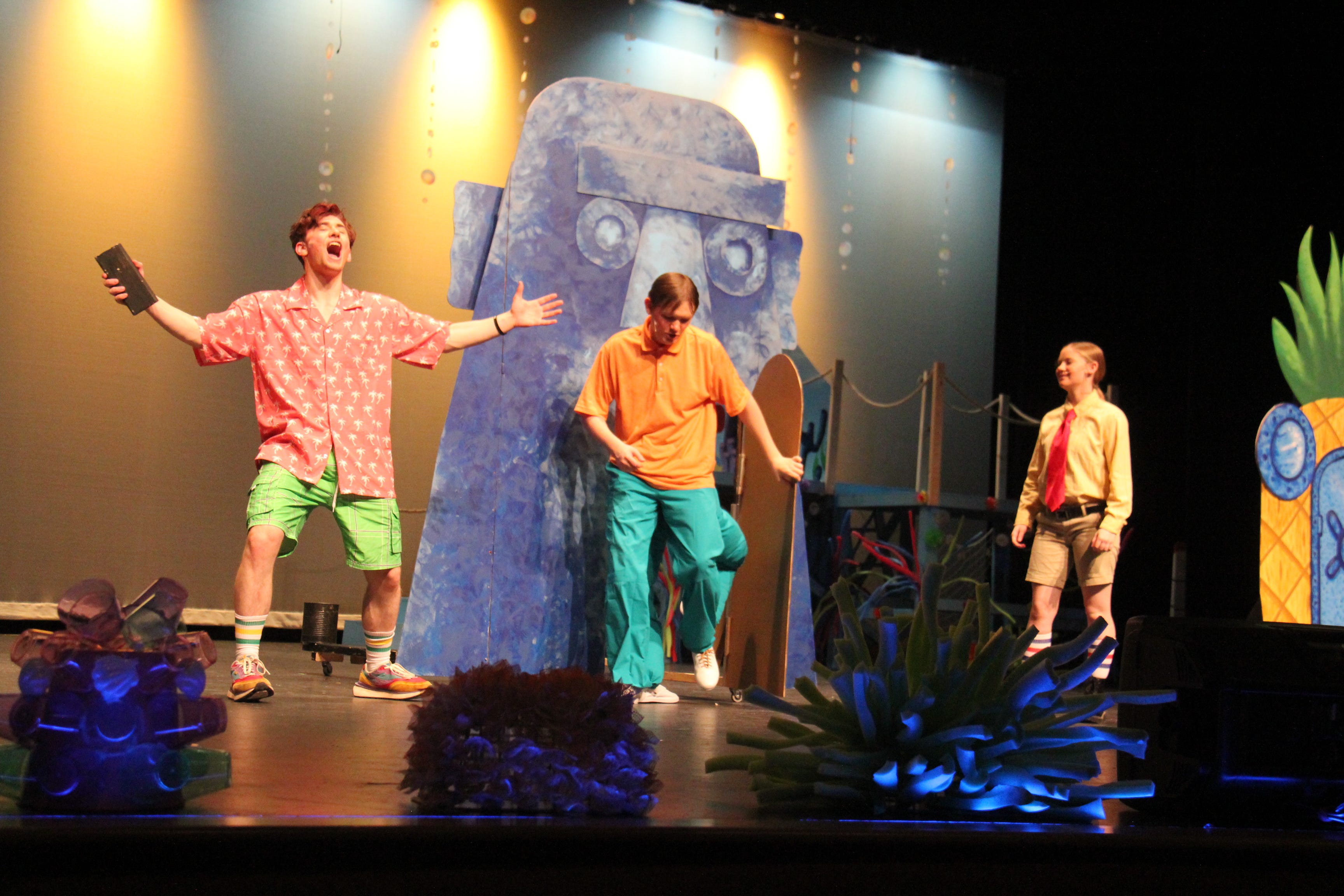 Riley Sergent, Hunter Ayers and Alexa Nelson perform a scene from “The SpongeBob Musical.”