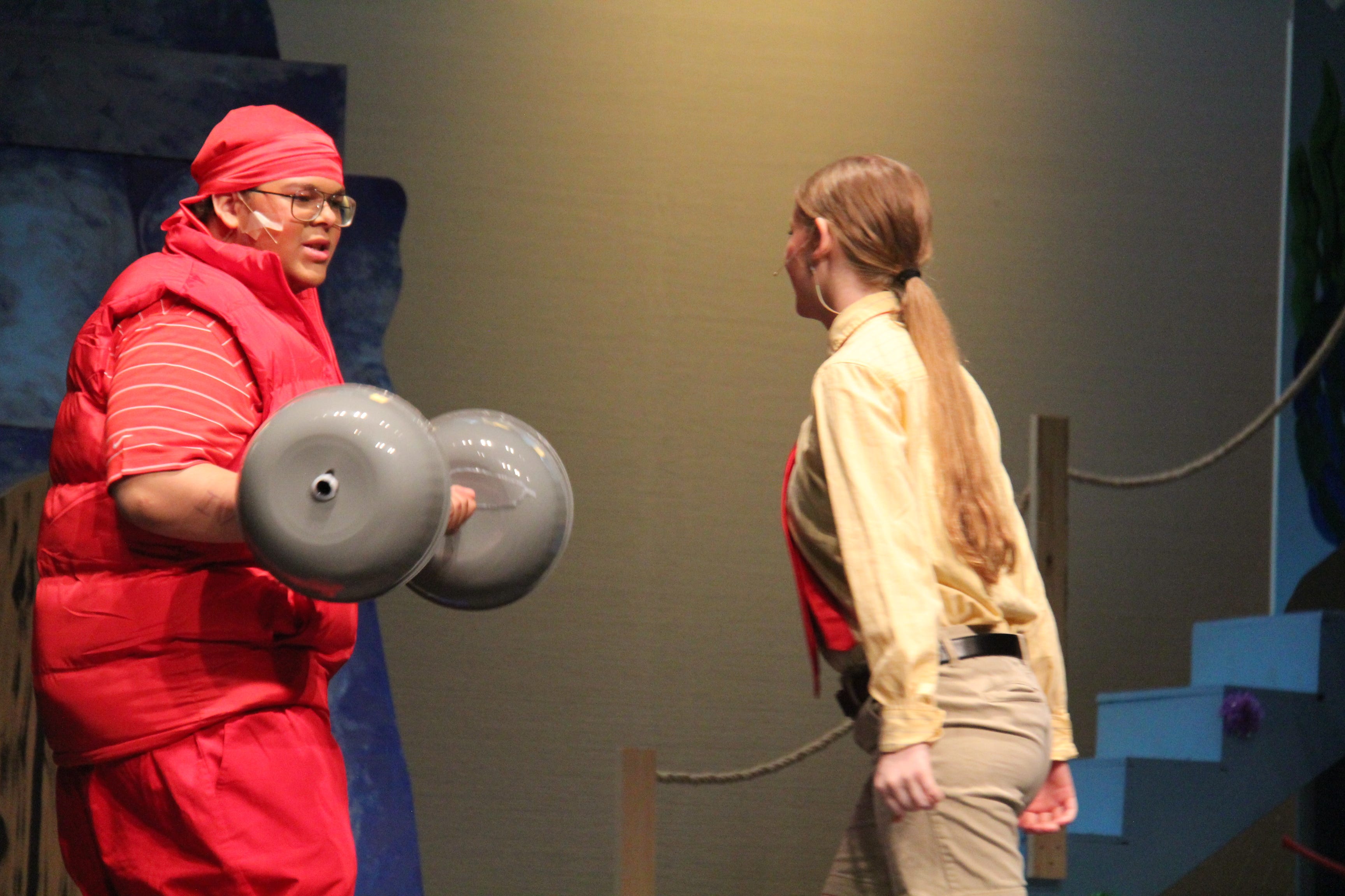 JeanCarlos Santiago-Puente, as Larry the Lobster, performs a scene from “The SpongeBob Musical.”