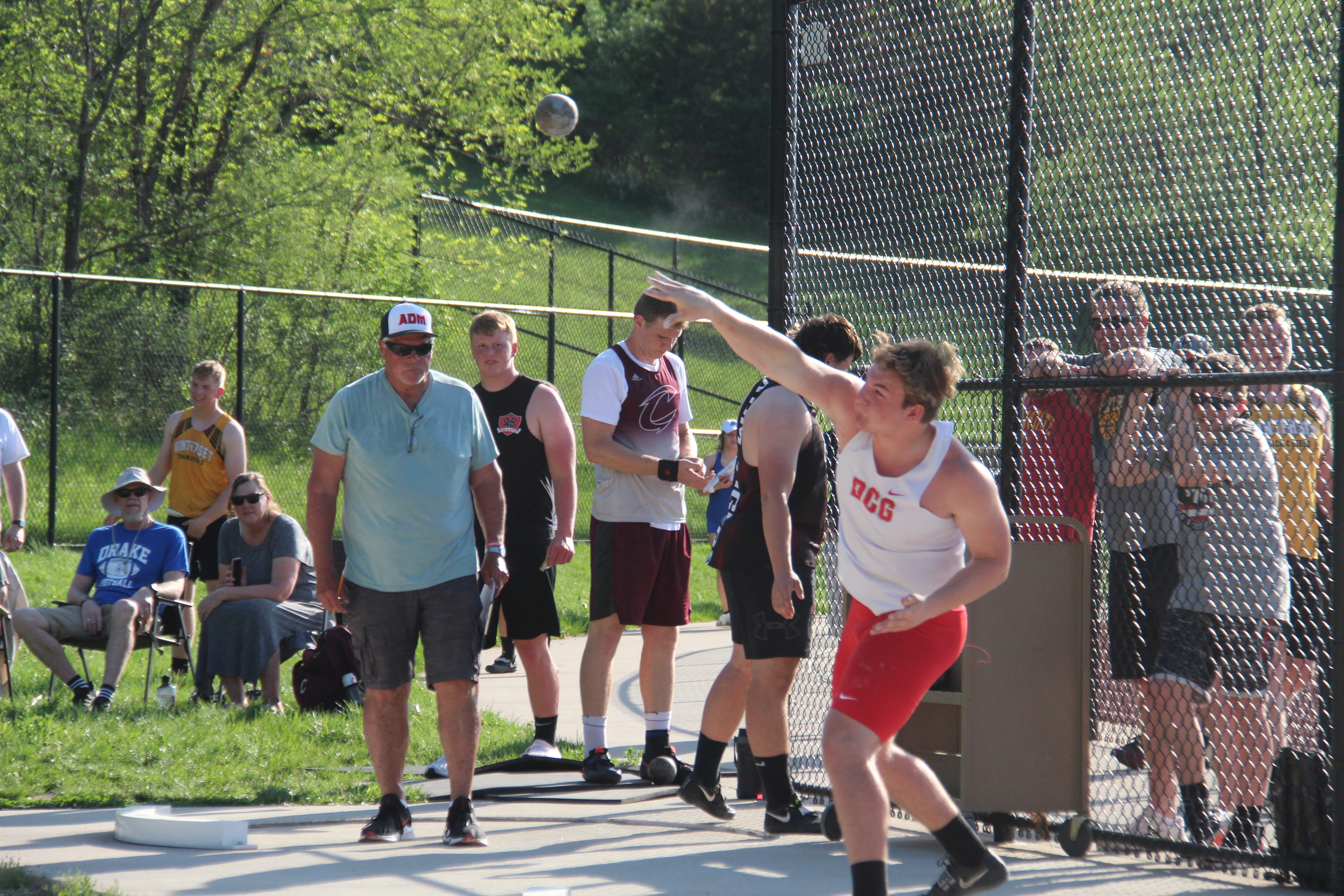 DCG's Aidan Charlson competes in the shot put during the 3A state qualifying track meet on Thursday, May 12, 2022, in Adel.